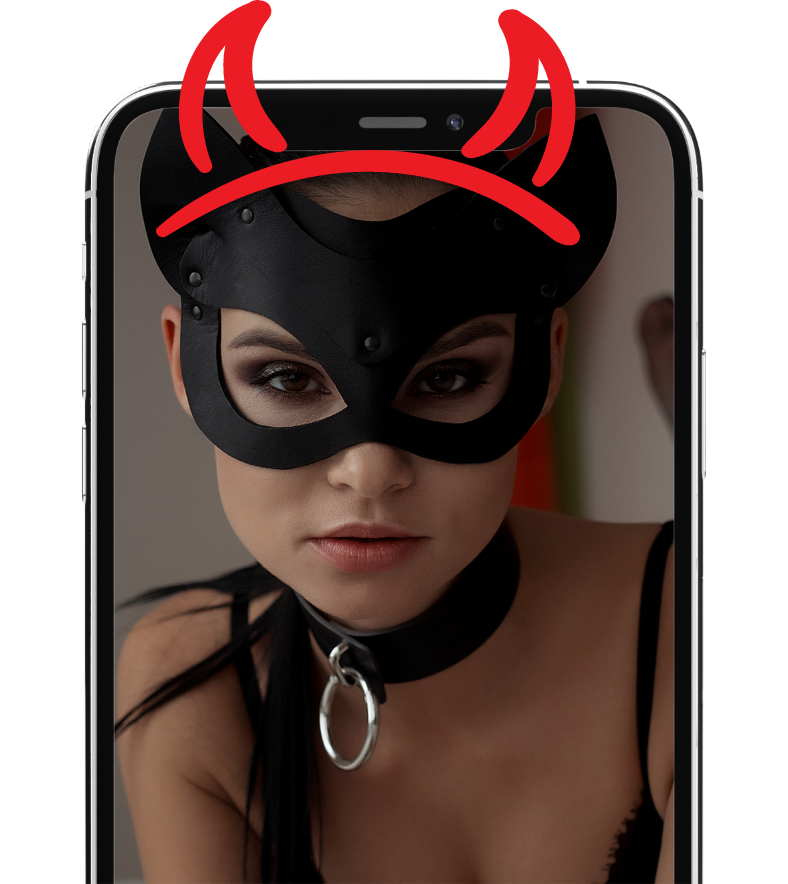 woman with devil horns on an iphone mobile